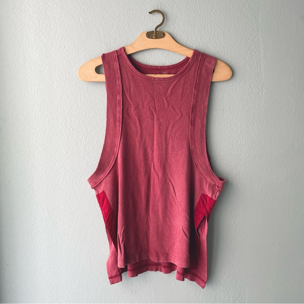 Free People Movement | Red Oversized Muscle Tee Tank Cherry Berry Slit Side